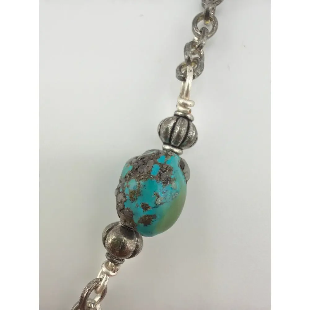 Handcrafted Artisan Made Turquoise Nugget and Oxidized Silver Chain Necklace